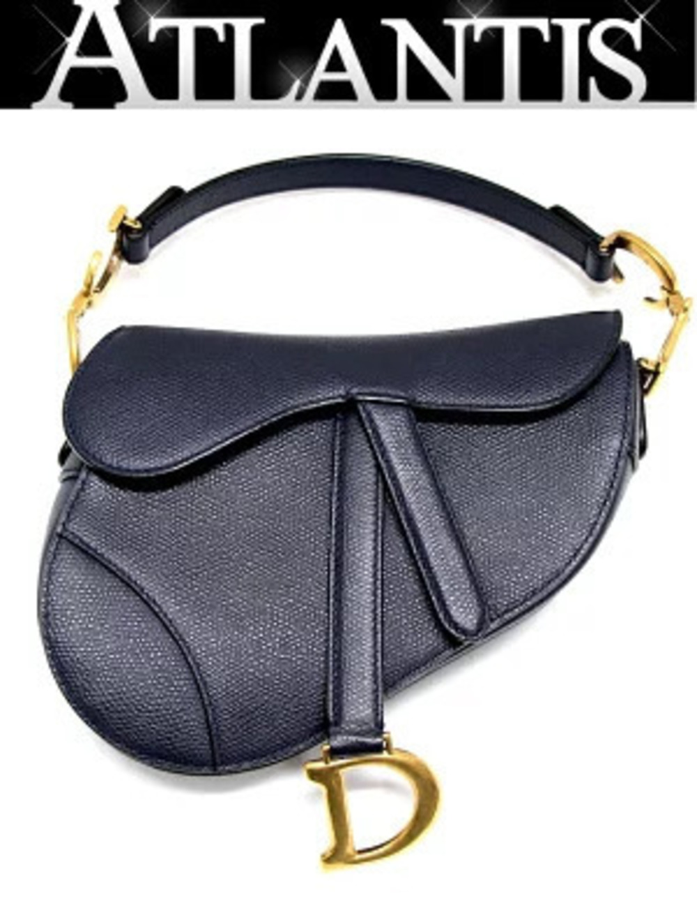 Christian Dior Saddle Bag Leather Navy Blue